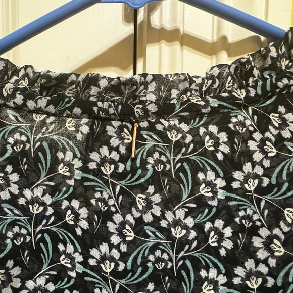 MISA Los Angeles Black Floral Mini Dress Split Neck Blouson Tiered Ruffle Sz M - Picture 10 of 14